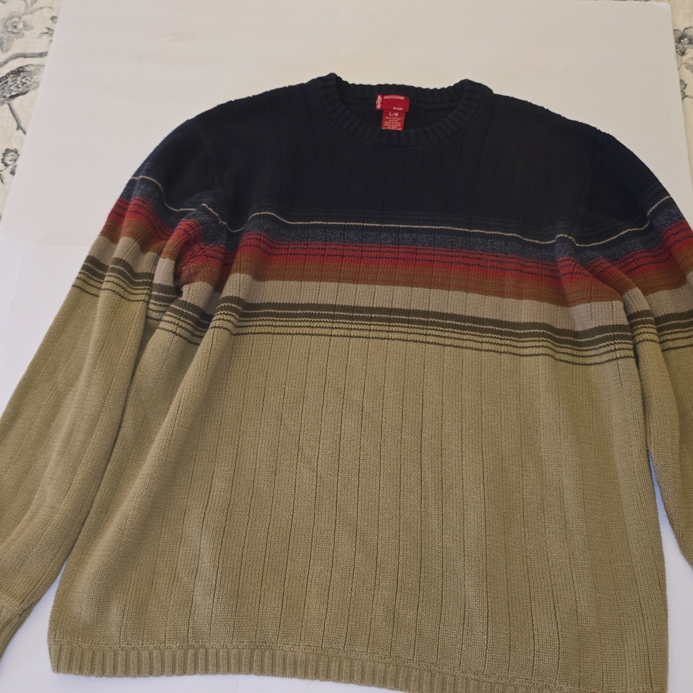Levi's Men's Crewneck Sweater - Black, Red, Tan Stripes